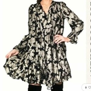 Anthropologie Gold Metallic Ruffle Shift Dress